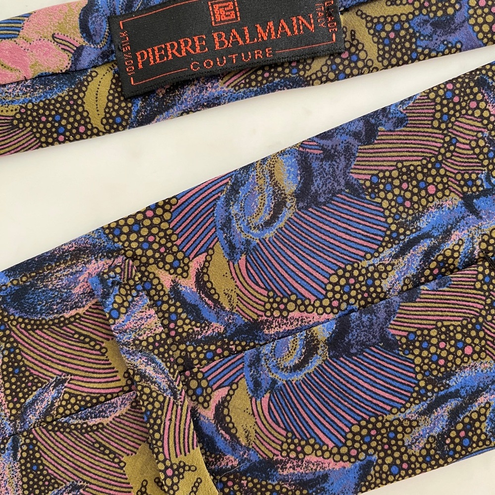 Pierre Balmain Couture Vintage 80s Italian Silk Tie NOS Designer New Old Stock - Picture 7 of 10